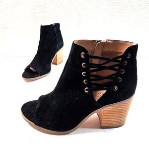 Sole Society Peep Toe Boots Suede Black Boho Western Block Heel Ankle Boots 7.5